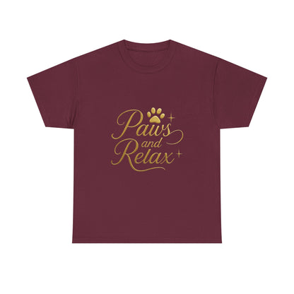 Paws and Relax Unisex Heavy Cotton Tee, Pet Lover Gift, Casual Wear, Relaxation Shirt, Dog Owner Apparel, Gift for Her