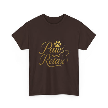 Paws and Relax Unisex Heavy Cotton Tee, Pet Lover Gift, Casual Wear, Relaxation Shirt, Dog Owner Apparel, Gift for Her