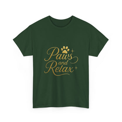 Paws and Relax Unisex Heavy Cotton Tee, Pet Lover Gift, Casual Wear, Relaxation Shirt, Dog Owner Apparel, Gift for Her