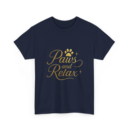 Paws and Relax Unisex Heavy Cotton Tee, Pet Lover Gift, Casual Wear, Relaxation Shirt, Dog Owner Apparel, Gift for Her