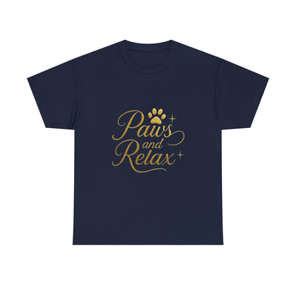 Paws and Relax Unisex Heavy Cotton Tee, Pet Lover Gift, Casual Wear, Relaxation Shirt, Dog Owner Apparel, Gift for Her
