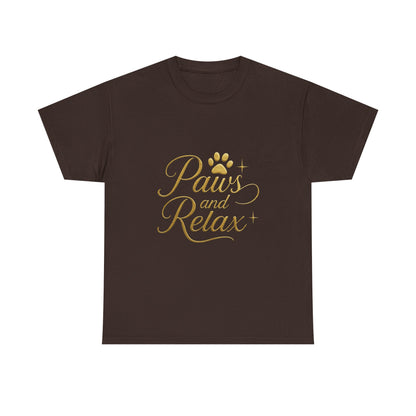 Paws and Relax Unisex Heavy Cotton Tee, Pet Lover Gift, Casual Wear, Relaxation Shirt, Dog Owner Apparel, Gift for Her