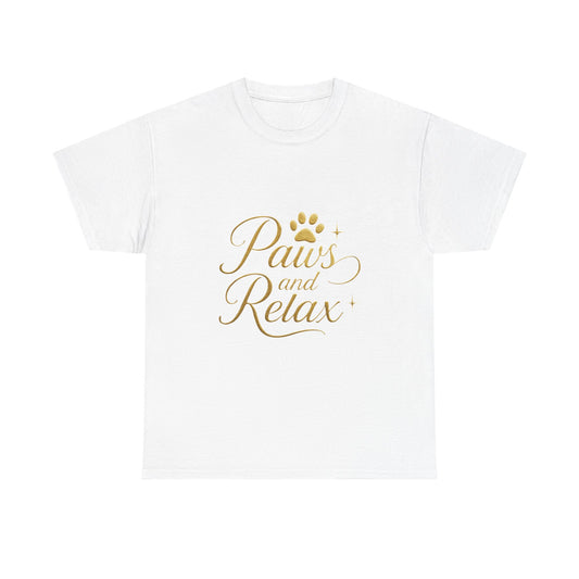 Paws and Relax Unisex Heavy Cotton Tee, Pet Lover Gift, Casual Wear, Relaxation Shirt, Dog Owner Apparel, Gift for Her