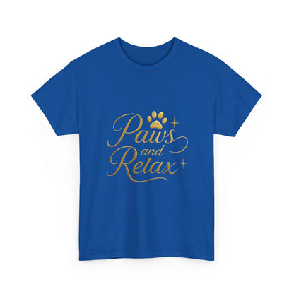 Paws and Relax Unisex Heavy Cotton Tee, Pet Lover Gift, Casual Wear, Relaxation Shirt, Dog Owner Apparel, Gift for Her
