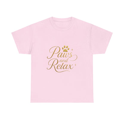 Paws and Relax Unisex Heavy Cotton Tee, Pet Lover Gift, Casual Wear, Relaxation Shirt, Dog Owner Apparel, Gift for Her