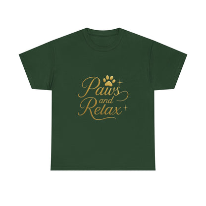 Paws and Relax Unisex Heavy Cotton Tee, Pet Lover Gift, Casual Wear, Relaxation Shirt, Dog Owner Apparel, Gift for Her