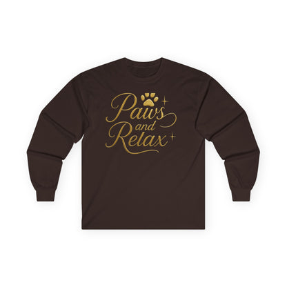 Paws and Relax Long Sleeve Tee, Cozy Pet Shirt, Cat Lover Gift, Dog Mom Tee, Relaxation Apparel, Comfortable Unisex Shirt