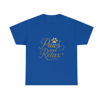 Paws and Relax Unisex Heavy Cotton Tee, Pet Lover Gift, Casual Wear, Relaxation Shirt, Dog Owner Apparel, Gift for Her