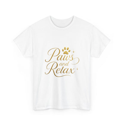 Paws and Relax Unisex Heavy Cotton Tee, Pet Lover Gift, Casual Wear, Relaxation Shirt, Dog Owner Apparel, Gift for Her